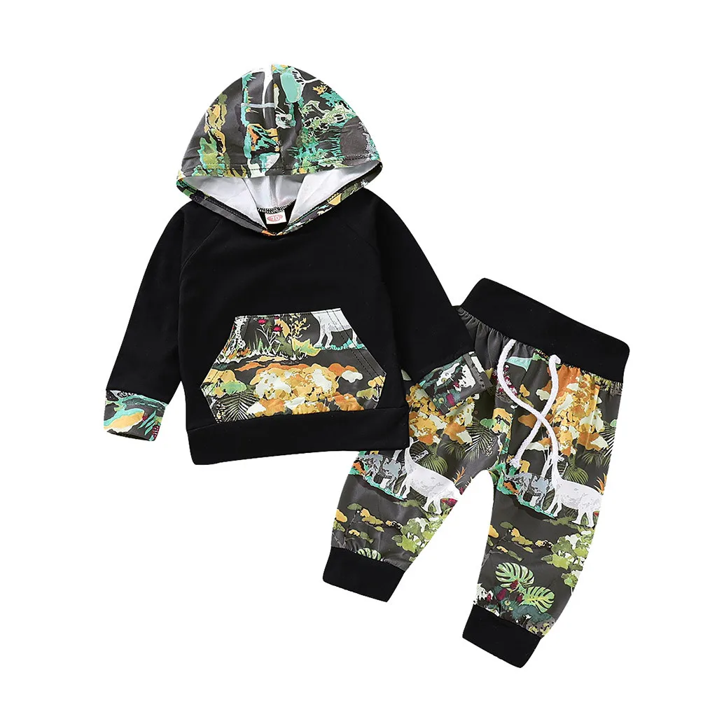  CHAMSGEN Unisex Baby Boys Girls Long Sleeve Floral Print Hoodie Tops+pants Outfits Sets Vetement Ga