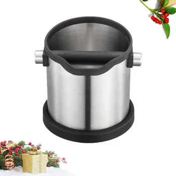 

Anti-slip Espresso Dump Bin Detachable Stainless Steel Espresso Grinds Waste Container for Home Cafe Open Mouthed (Silver)