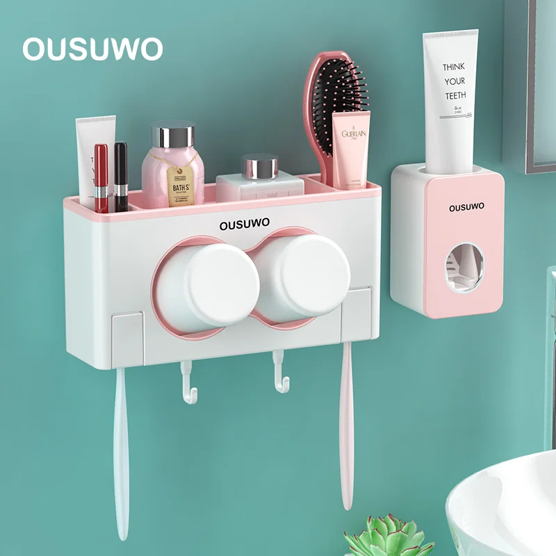 

YININ Magnetic Adsorption Toothbrush Holder Inverted Cup Wall Mount Bathroom Cleanser Storage Rack Bathroom Accessories Set