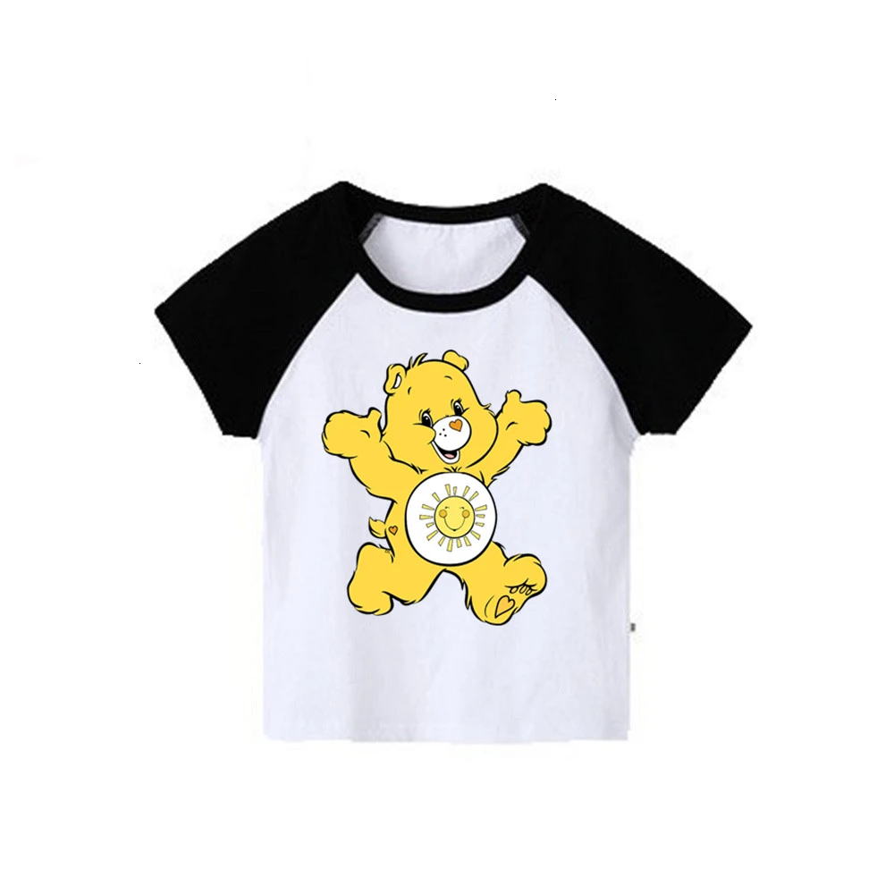 Одежда для мальчиков и девочек короткий рукав Care Bears скрещивающиеся цвет; детская футболка; топы с круглым вырезом; футболки с изображением мультипликационных персонажей для детей футболка детская одежда От 2 до 12 лет - Цвет: as picture