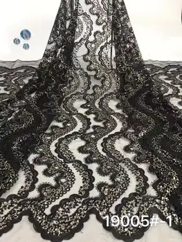 

African Lace Fabric 2019 High Quality Lace Fabric French Sequins Net Cord Tulle Fabrics Nigerian Laces For Wedding Dress Black