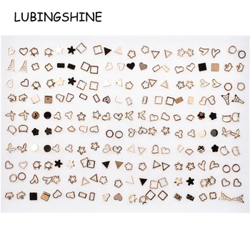 

100 Pairs/lot Women Acrylic Gold Silver Color Mix Small Stud Earrings Sets Girl Child Heart Earring Jewelry Gift Random Style
