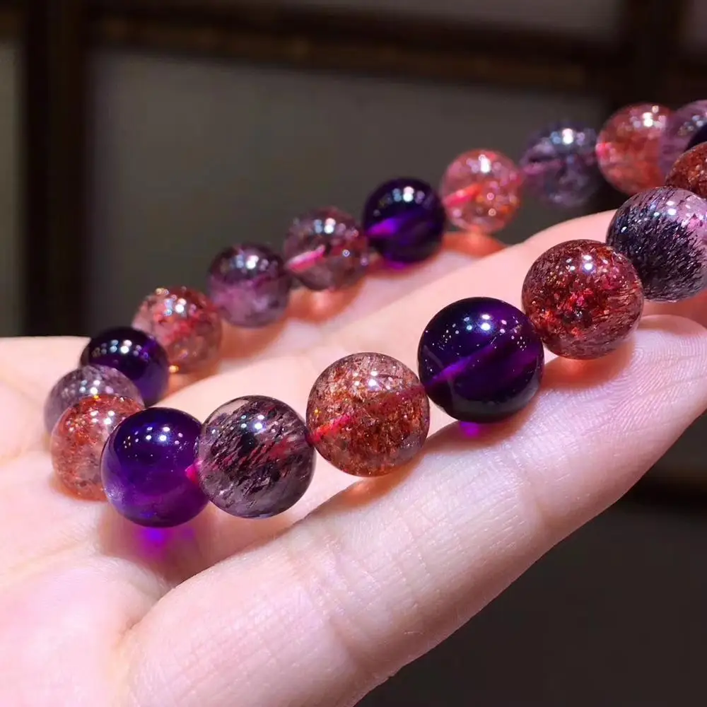 Сертификат 10,2 мм натуральный Lepidocrocite кварц браслет красочные супер семь Камень прозрачный Круглый бисер стрейч Кристалл AAAAAA