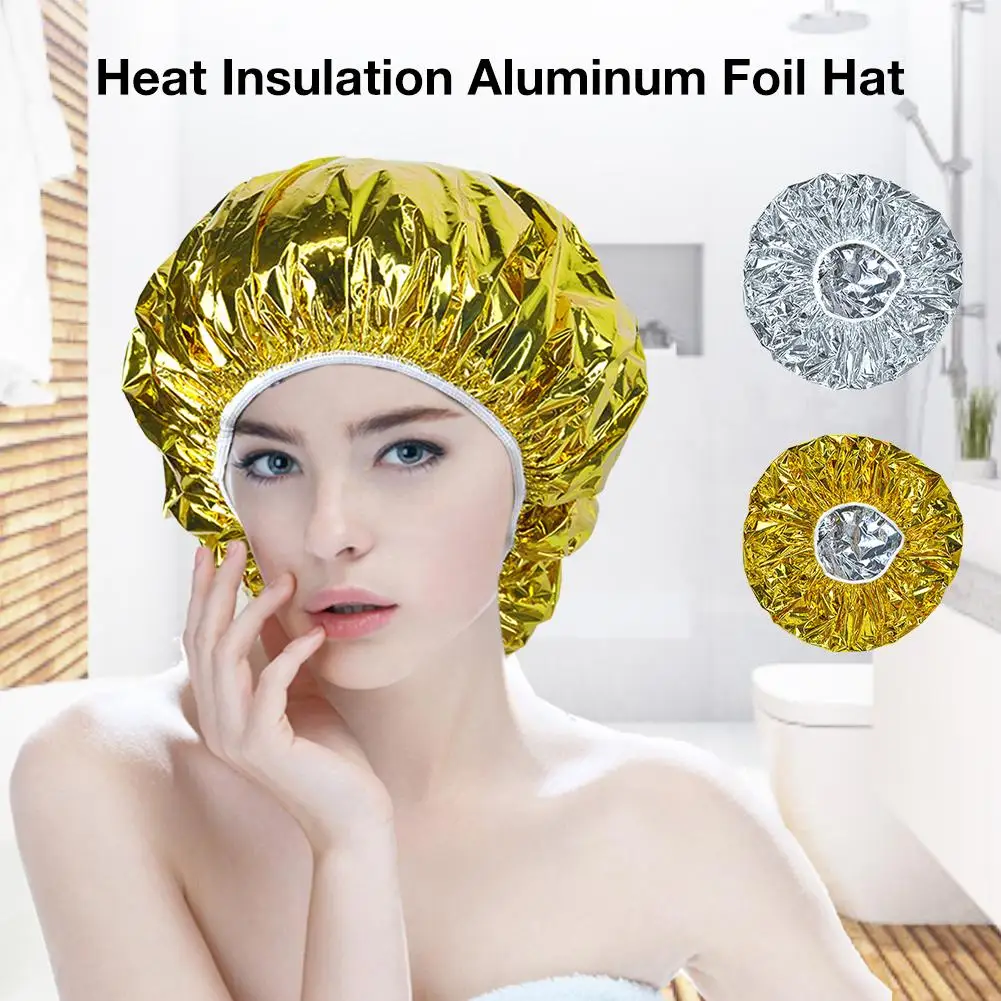 

1Pcs Shower Cap Heat Insulation Aluminum Foil Hat Elastic Bathing Cap Hair Cover Adults Waterproof For Women Hair Salon Bathroom