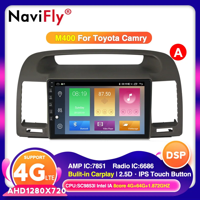 NaviFly For Toyota Camry 5 XV 30 2001 - 2006 Car Radio Multimedia Video Player Navigation GPS Android 10.0/9.0 No 2 din DVD