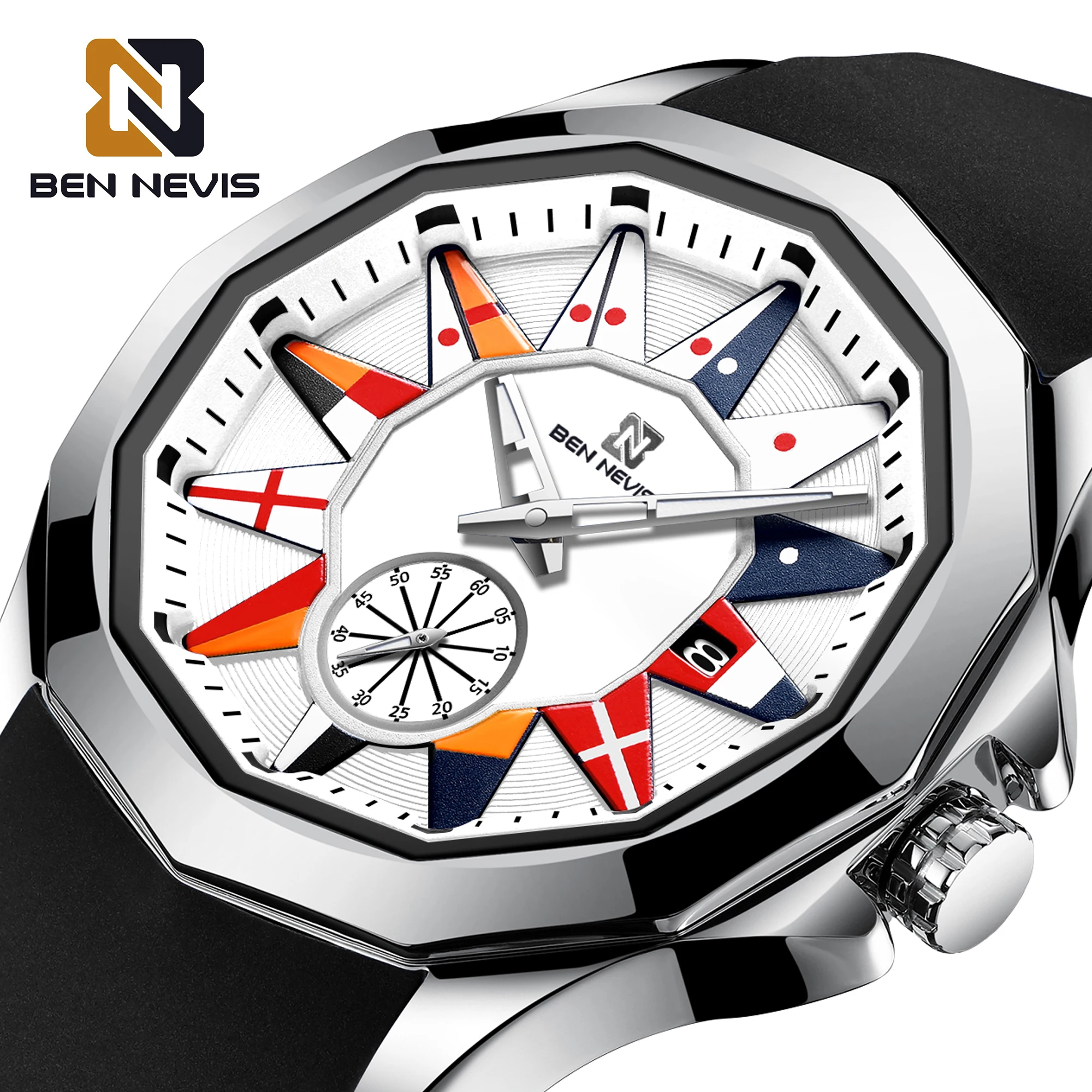 Ben Nevis Hot Selling Cross Border New Analog Men's Quartz Watch Silicone Rubber Strap Date Military Sports Leisure