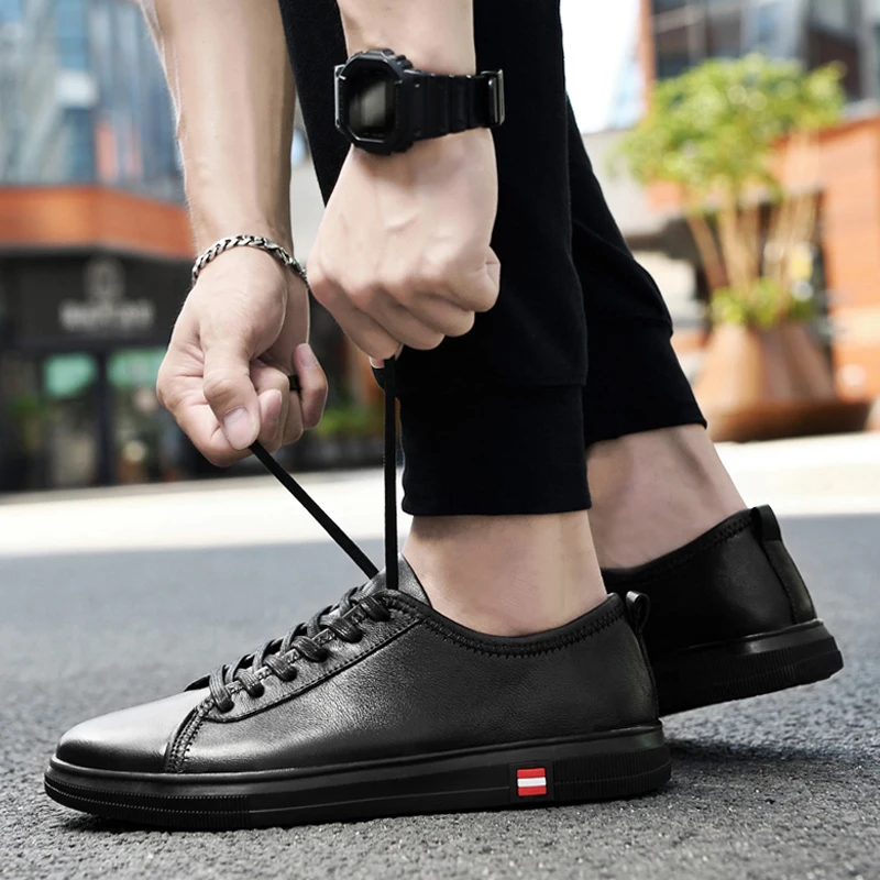 

Size 38-45 Shoes Men Casual Genuine Leather Flats Sneakers Male Classic White Black Waterproof Shoe Man Platform Sneaker For Men