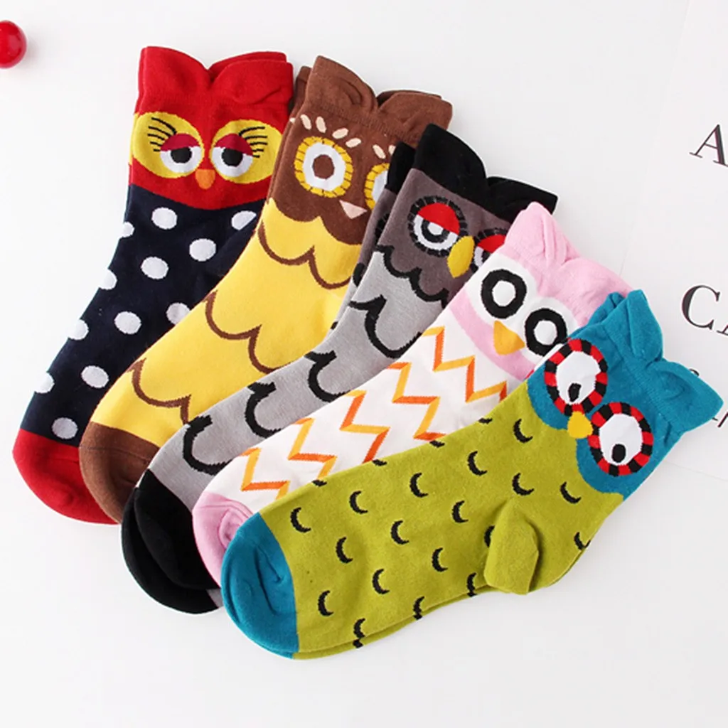 Женская Мода красочные Стиль с модным животным Cuty "Сова", партия из 5 пар удобные носки на зиму, удерживающие Артикул Для женщин Harajuku Носки с рисунком