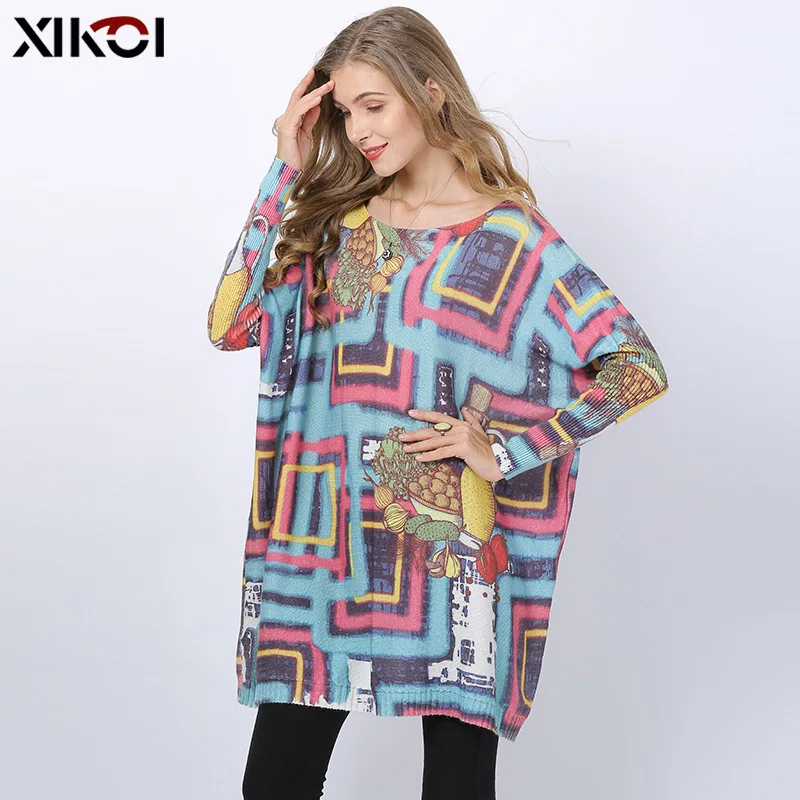 

2020 Printed Sweater Loose Large Casual Versatile Pullover Bat Sleeve Women's Dress Y2k Sweater Sweater Women