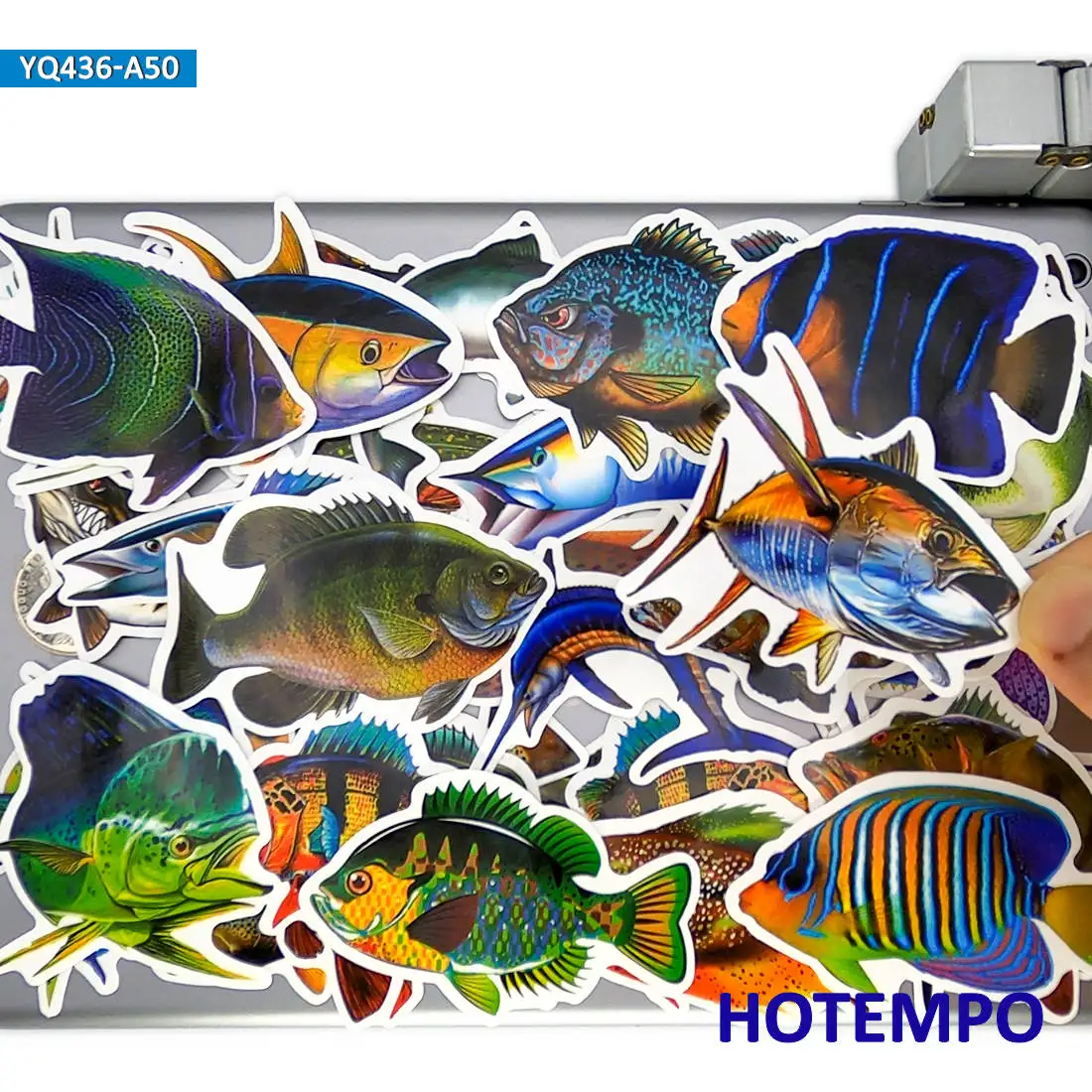 50Pieces Go Fishing Style Marine Fish Stickers for Fisherman Boat Phone Luggage Scrapbook Motorcycle Bike Car Laptop Sticker Toy