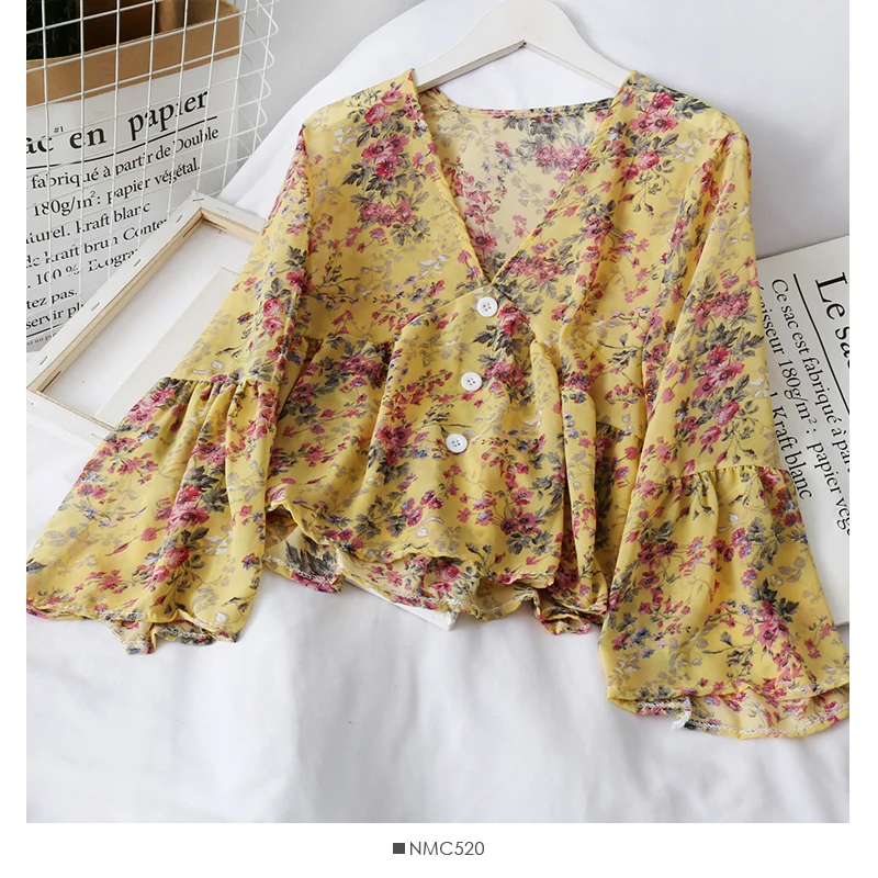 HELIAR Women Flower Printed 2020 Summer Blouse Women Buttoned Up Blouse For Women Casual Long Sleeve Blouse For Women