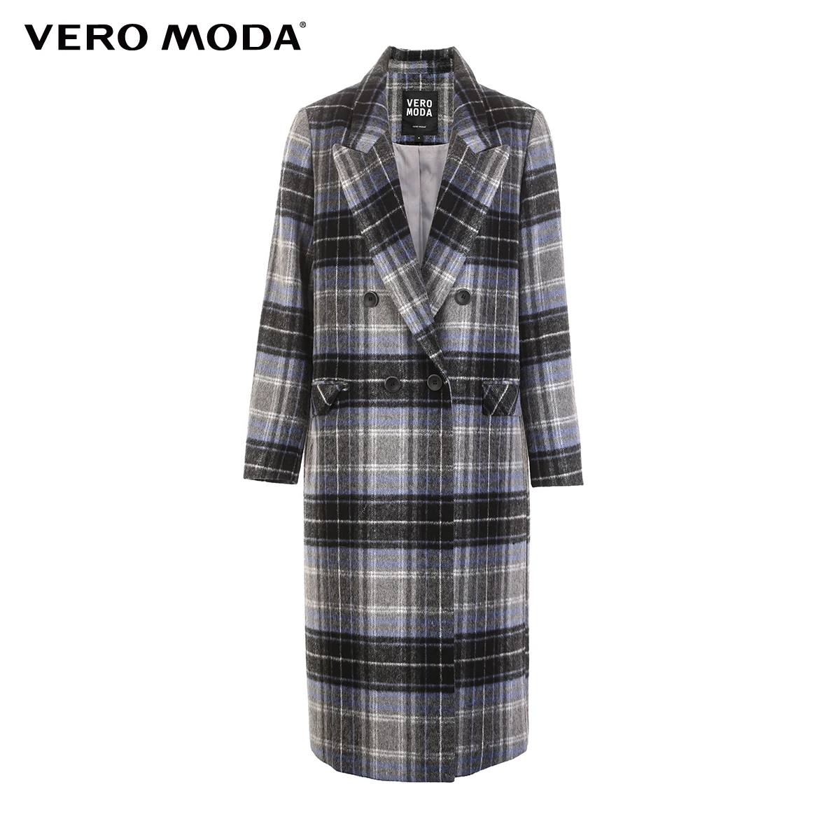 Vero Moda женское длинное шерстяное пальто в клетку с лацканами | 318327510