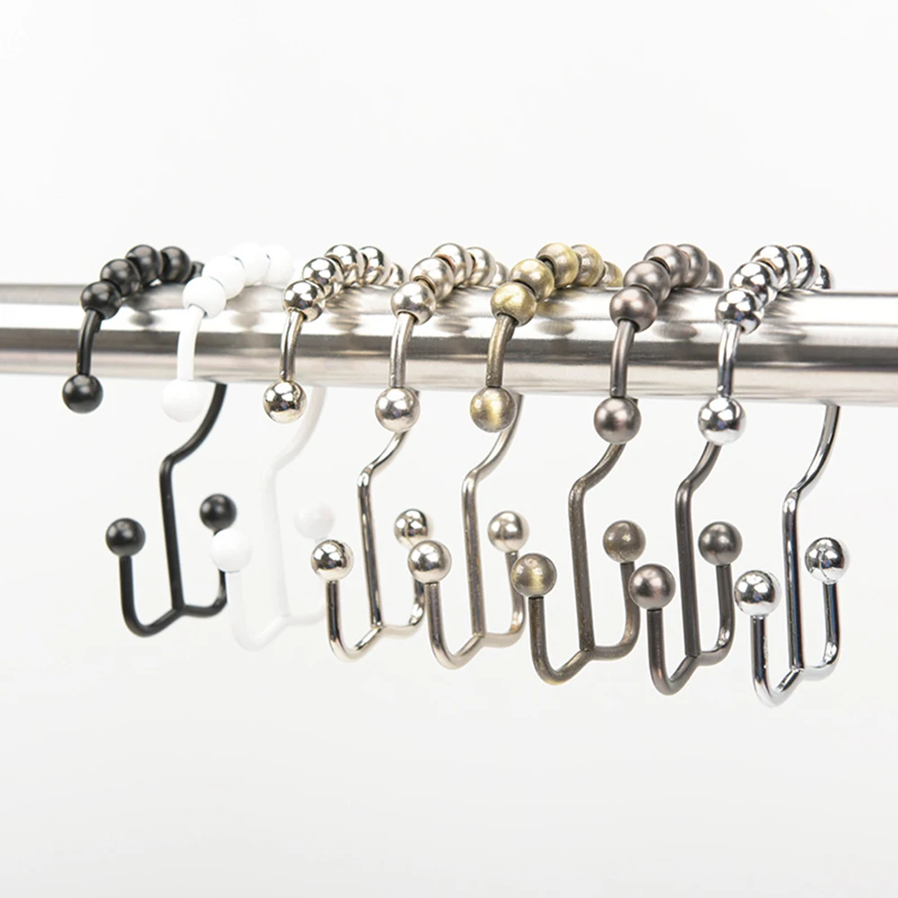 

12Pcs Hooks Set Premium Bathroom Shower Curtain And Liner Decorative Hooks Friction Free Metal Rings For Shower Rod New