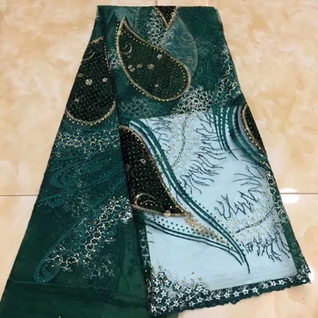 

green African lace fabric,embroidered flower net lace,high quality Nigerian lace fabric with stone for wedding dress