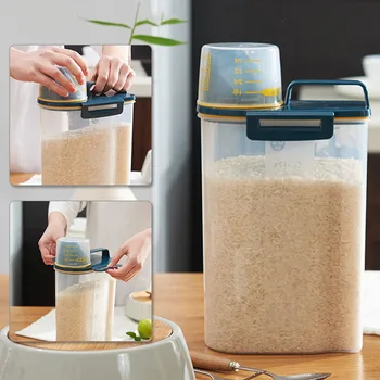 

Food Storage Box Plastic Clear Container Set with Pour Lids Kitchen Storage Bottles Jars Dried Grains Tank Organizer
