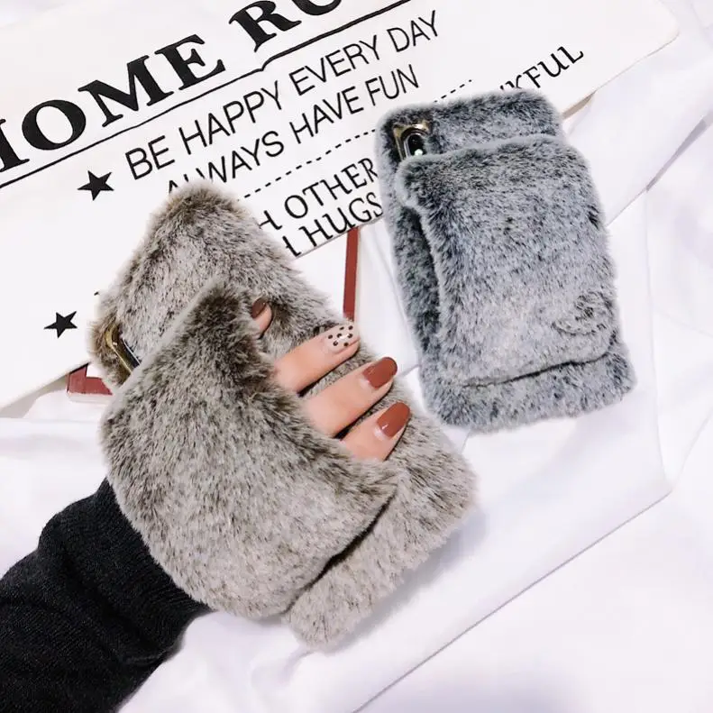 For Apple iPhone 11 Pro XS Max XR X 8 7 6 6S Plus Luxury Handmade Comfort Hand Warmers Plush Phone Case Back Cover Winter Autumn