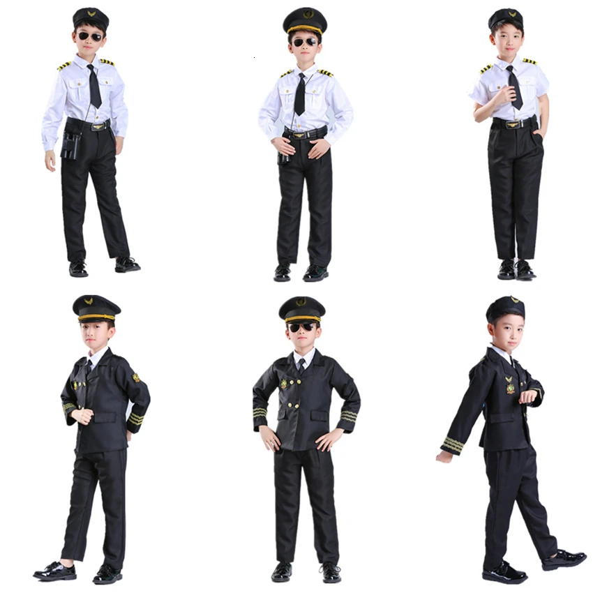 

6Style Boys Pilot Costume for Kids Halloween Cosplay Air Force Uniform Party Performance Captain Flight Attendant Clothing