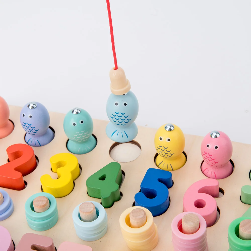 Дошкольные деревянные Обучающие игрушки Монтессори, геометрические фигурки, формы, познавательные, магнитные, рыболовные, математические, занятые, настольные игрушки для детей