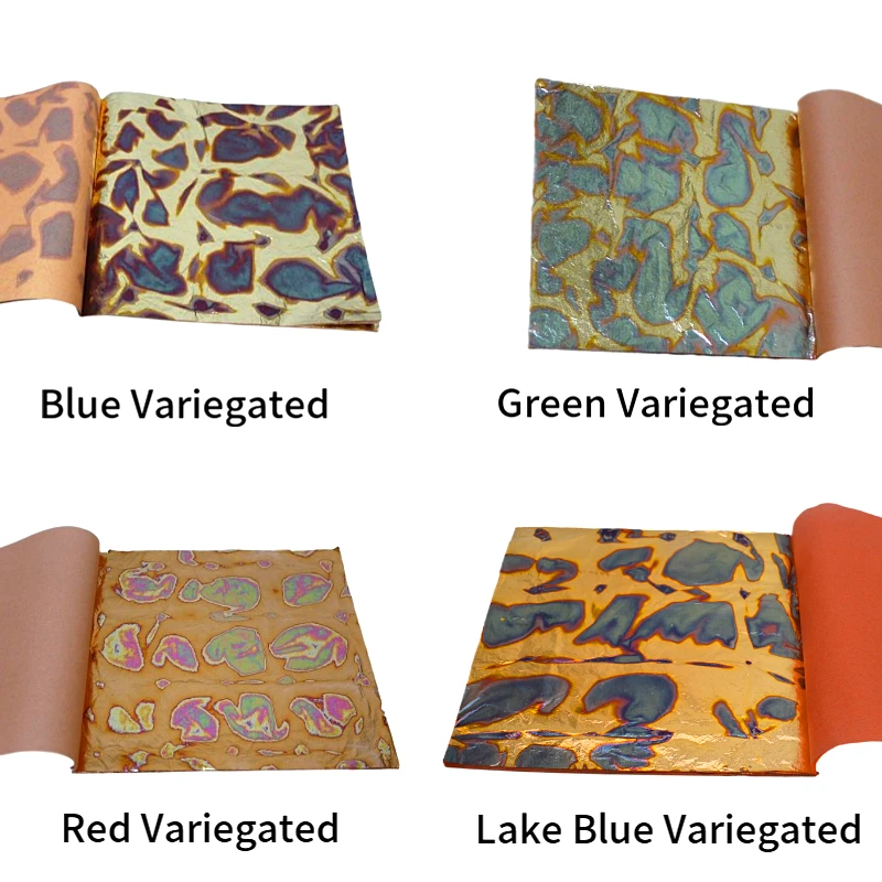 4 booklets of 100 sheets Variegated gold leaf colorfull imitation gold leaf 14x14cm Red Green