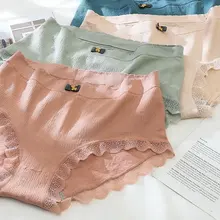 Culotte en dentelle pour femme, sous vêtement respirant, taille moyenne, couleur unie, doux pour la peau, 2021 