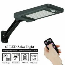 60LED PIR Профессиональный практичный Уличный настенный светильник с регулируемой яркостью и датчиком движения, дорожный светильник на солнечной батарее с дистанционным управлением для сада