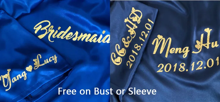 CAVME Free Custom Wedding Satin Kimono Robes for Bride Bridesmaid Embriodered Letters Bathrobes Gift Nightdressing Sleepwear