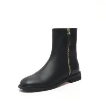 

Quality cow leather Zipper Women Ankle Boots 2020 Autumn Winter Square Toe low Thick Heels boots Wedding Office Lady Shoes Woman