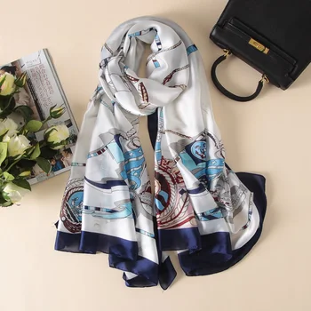 

2019 Fashion Chain women silk scarf female scarves ladies beach wrap chiffon shawl high-grade sunscreen foulard muffler bandanna