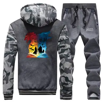 

Song of Ice and Fire Thick Hoodie Men Jacket+Pants 2Piece Sets homme Warm fleece long sleeve Tracksuit casual comfort sweatpants
