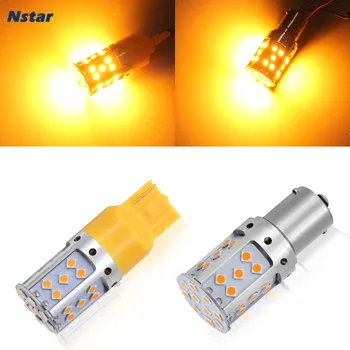 

Nstar 1pc 7440 W21W 1156 PY21W Bright Yellow 35smd Led Lamp Bulb Car Brake Reverse Clearance License Plate Auto Light 170