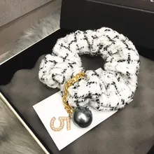 Nova versão coreana de acessórios para cabelo feminino n. ° 5 faixa de cabelo estilo pérola listrado tecido anel de cabelo senhoras acessórios de cabelo