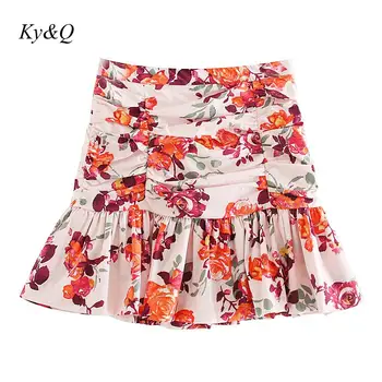 

Brand Design Summer Women Fashion Elegant A-line Pleated Mini Floral Ruffles Patxhwork Skirt 2020 New Party Sexy Clothes