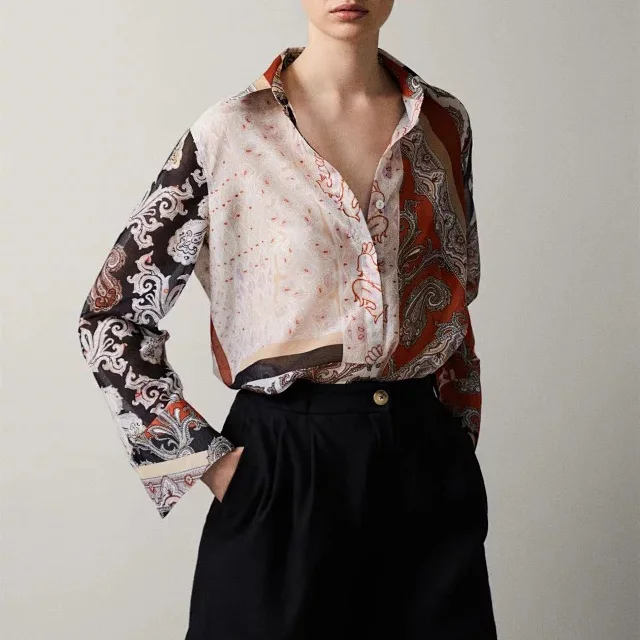 Женская рубашка, новинка, с рисунком Пейсли, с длинным рукавом, рубашка - Цвет: printing