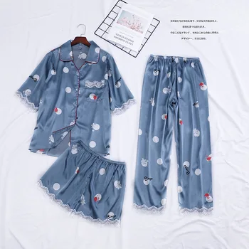 

Japanese Style Satin Women Pajama Set Lingerie 3PCS Set Pijamas Mujer Nightwear Sets Sleepwear домашняя одежда женская
