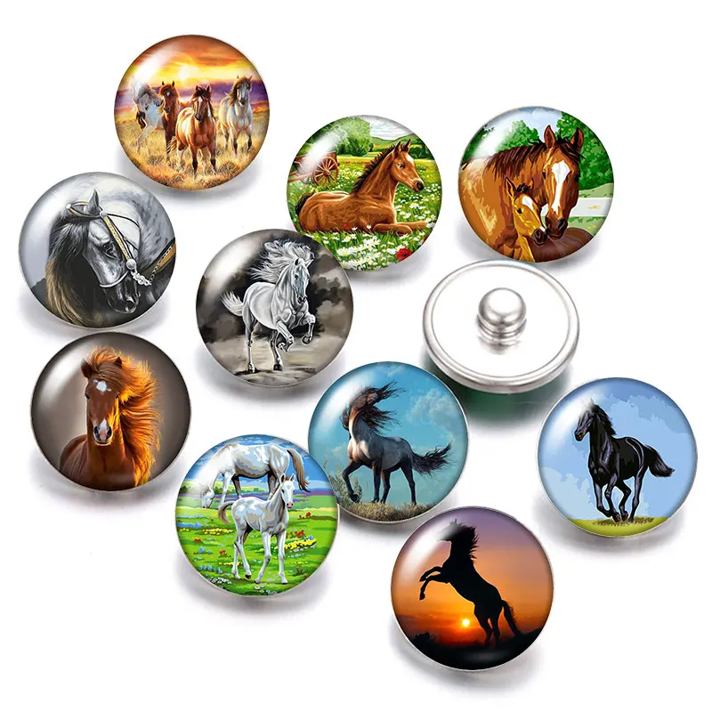Love Horse zebra animals 18mm snap buttons 10pcs mixed round photo glass cabochon style for jewelry | Украшения и аксессуары