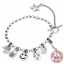 Бусины из стерлингового серебра 925 браслет женский темперамент простой личности моды диких звезд кулон ручной ювелирные изделия подарок для любви