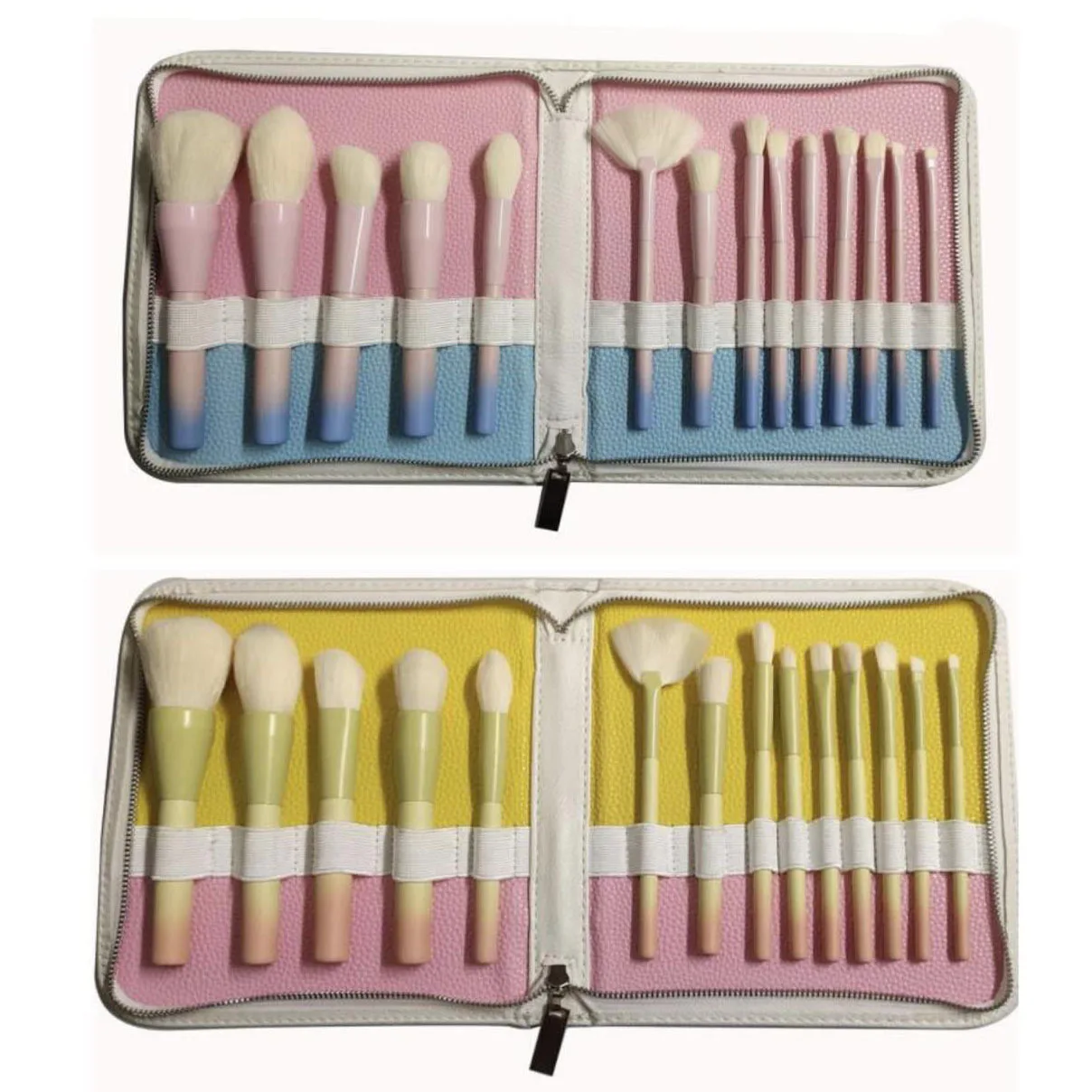 

HDing14 Branch VDL Makeup Brush White Wool-like Fabric Gradient Color Handle Pu Bag Beauty Tool Kit