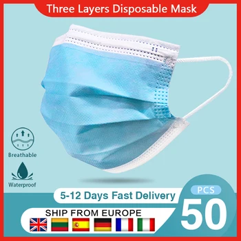 

200pcs Disposable Mask Non Woven Face Mouth Mask 3 Layer Face Mask Masks Elastic Earloop Breathing Mask Filter White Mask 3 ply