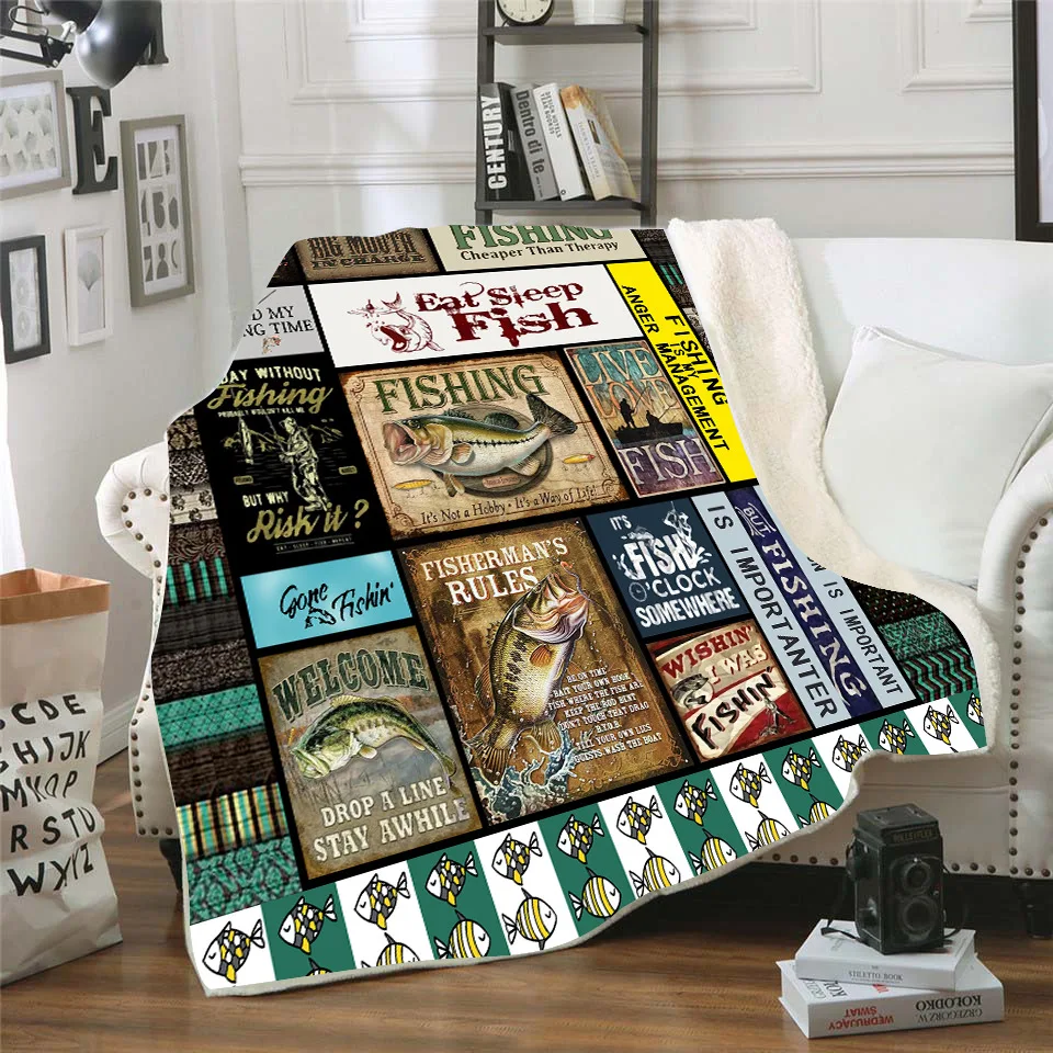 

Fishing 3d printed fleece blanket for Beds Hiking Picnic Thick Fashionable Bedspread Sherpa Throw Blanket 01