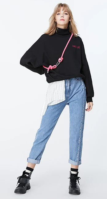 Только для женщин свободный крой письмо вышивка Drop-shoulder Толстовка Толстовки | 11939S565