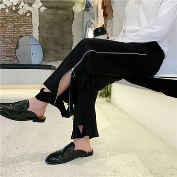 

Men Women Loose Casual Side Zipper Wide Leg Pants Male Streetwear Hip Hop Vintage Punk Gothic Harem Pant Straight Trousers