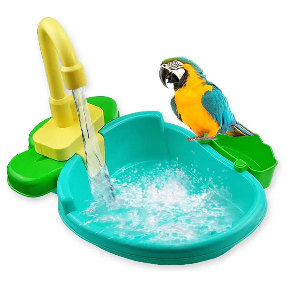 Bird Bath Tub Parrot Automatic Bathtub With Faucet Bird Shower Bathing Tub Bird Feeder Bowl