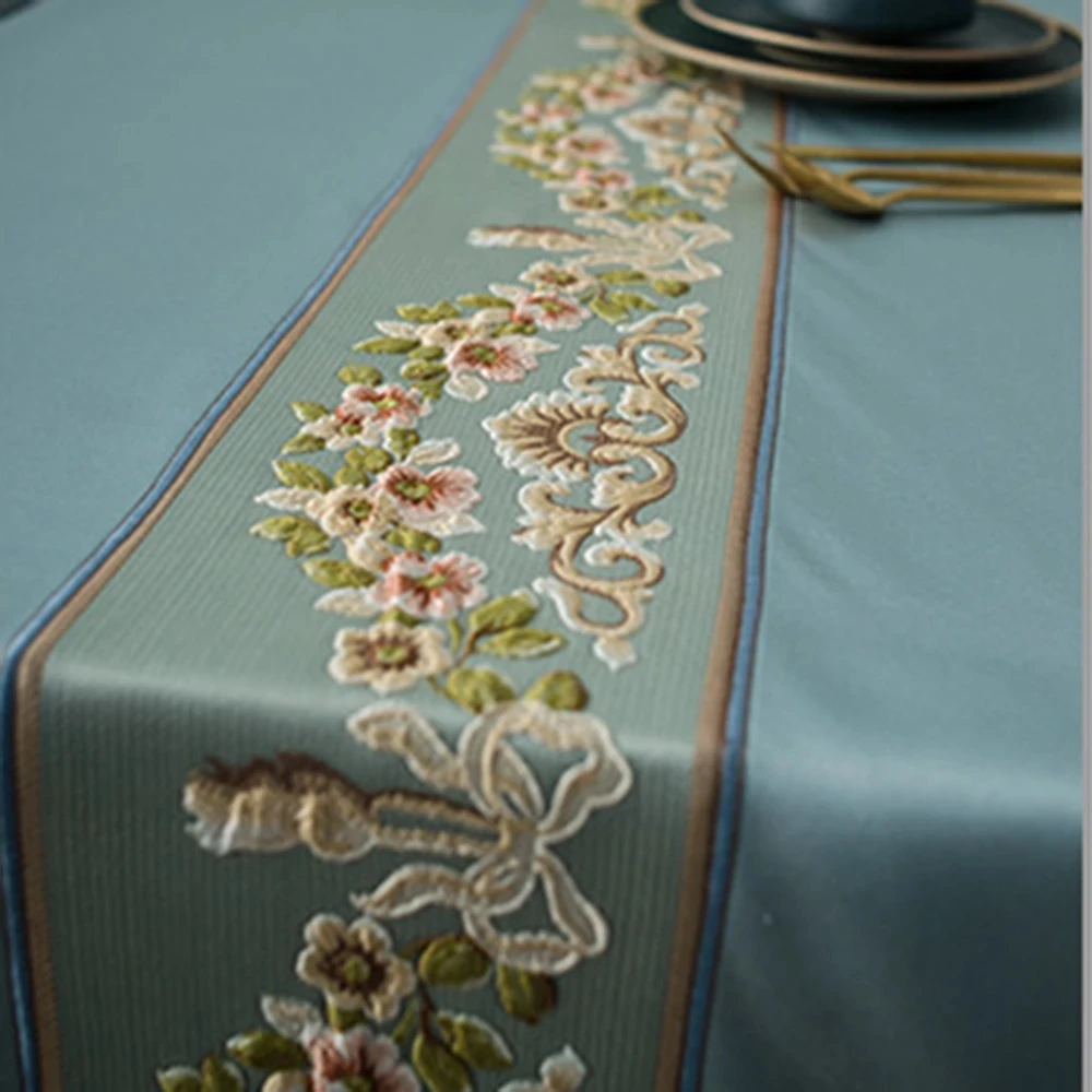 

Luxury Classical Embroidered Table Runner Waterproof Simulation Silk Geometric Tablecloth Rectangular Coffee Table Tablecloth