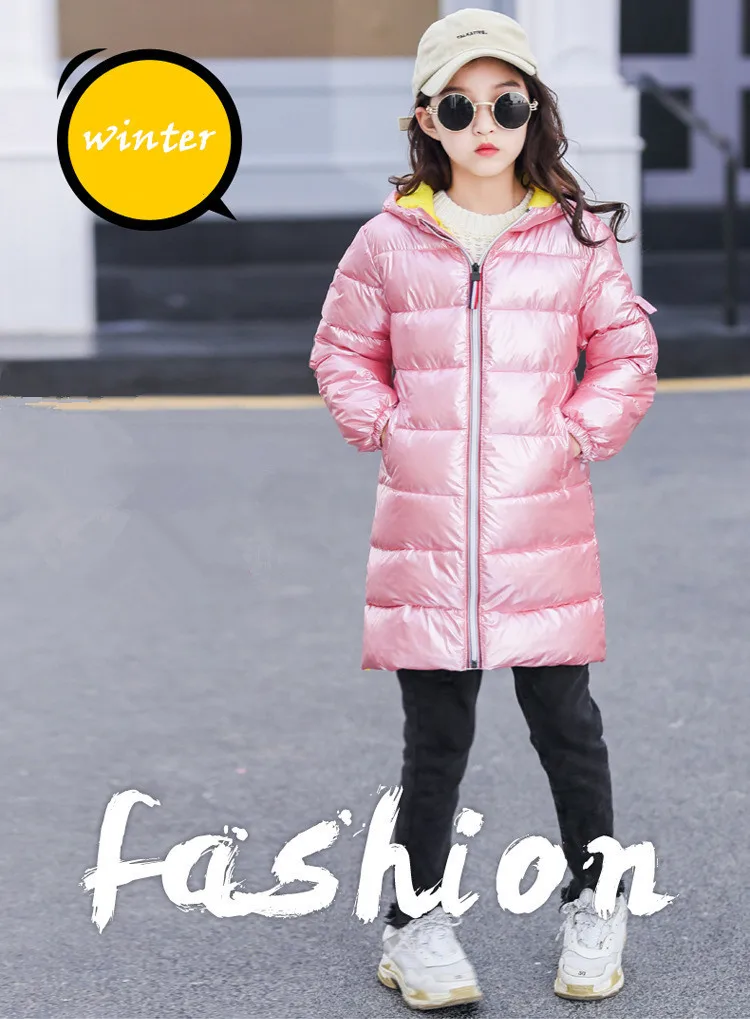 Children's Boys Winter White duck Down Jacket for Girls clothes For Silver Clothing Kid Hooded Parka Long Overcoat 3-13 Yrs