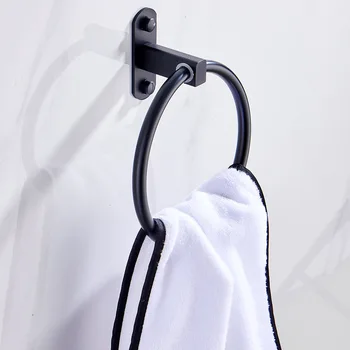 

Free punch Nordic black towel ringspace aluminum round towel ring bathroom towel rack bathroom accessories in brushed nickel