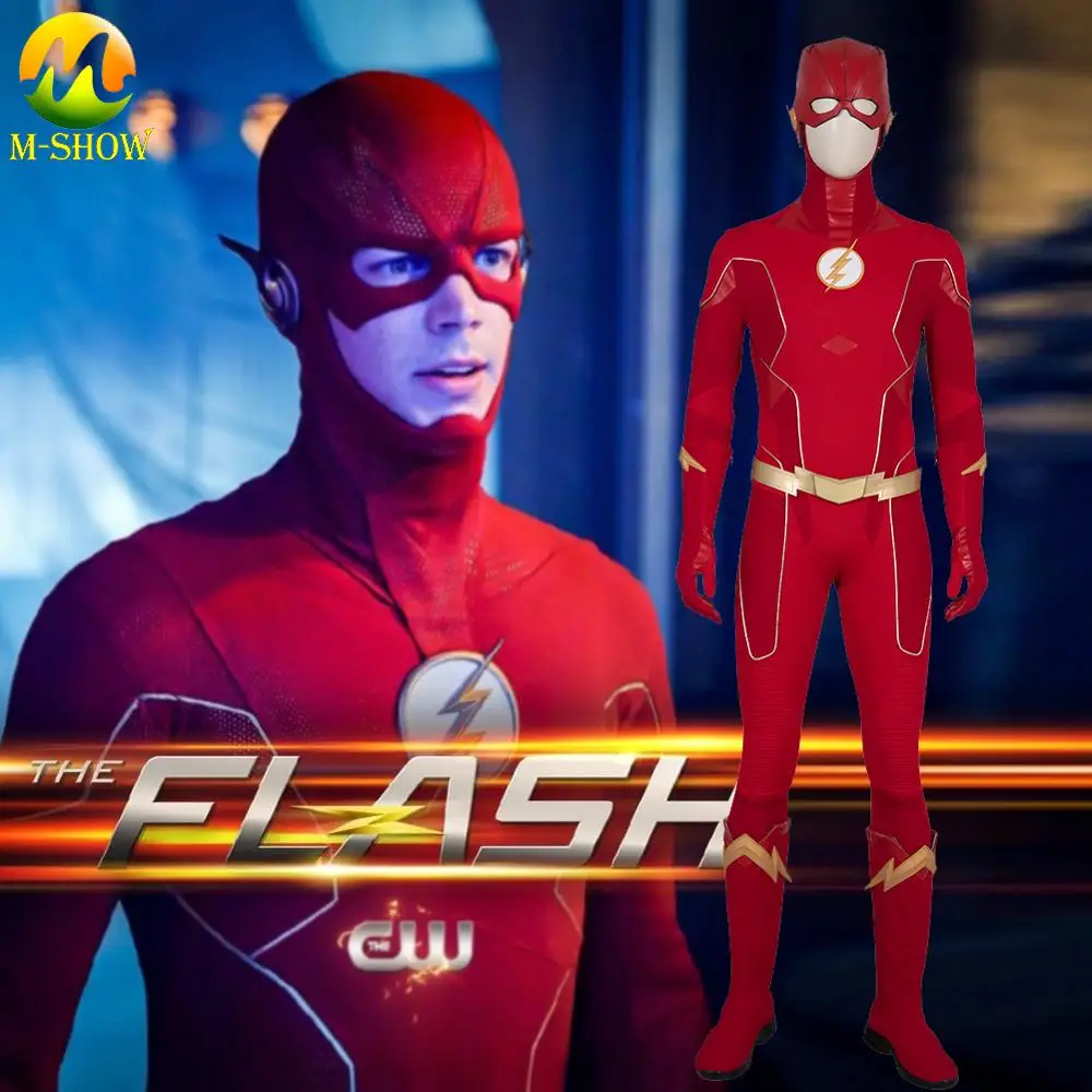 

The Flash Season 6 Barry Allen Cosplay Costume Flash Outfit Red Jumpsuit with Mask Boots for Adult Halloween Costume Custom Made