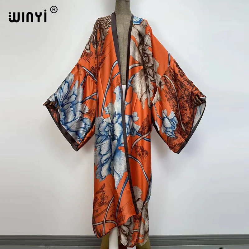 

WINYI 2022 Summer vestido longo Kaftan kimono Holiday Beachwear loose Cardigan Women beach Swimsuit Cover Up Outdoor robe femme