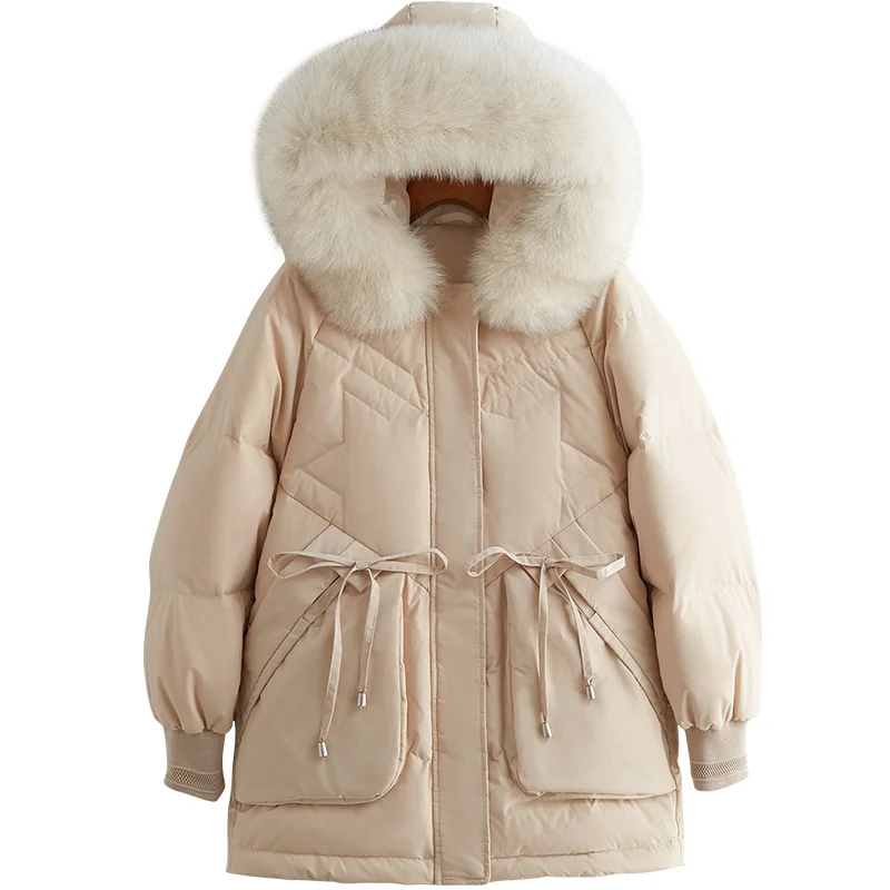 

New 2020 Down Jackets Woman Fox Hair Lead Even Hat Keep Warm Loose Coat