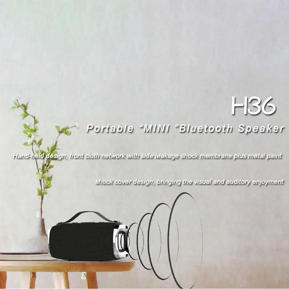 H36 Мини Bluetooth динамик открытый портативный водонепроницаемый беспроводной небольшой громкий динамик HIFI Бас Звук 3D Музыкальная стерео Колонка TFcard