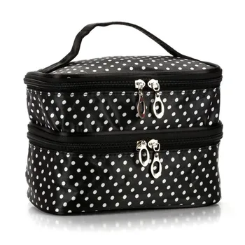 

Double-layer large-capacity cosmetic bag wavelet point portable portable cosmetic bag